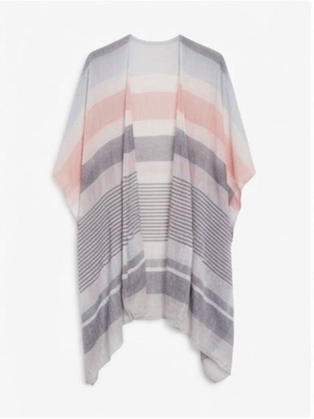 Universal Thread Grey Pink Striped Open Front Kimono Cardigan Top (Size M)
